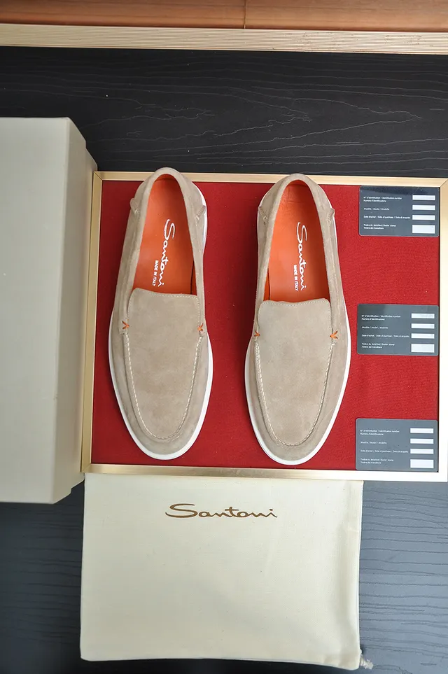 Santoni Beige Orange Suede Upper White Rubber Sole Loafer 5