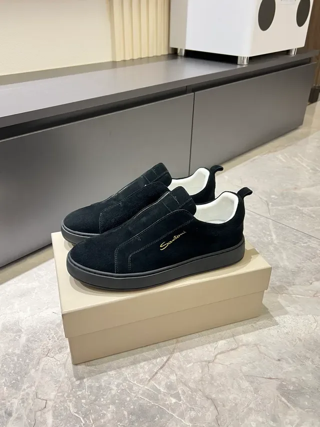Santoni Black Suede Slip-On Lifestyle Sneakers 5