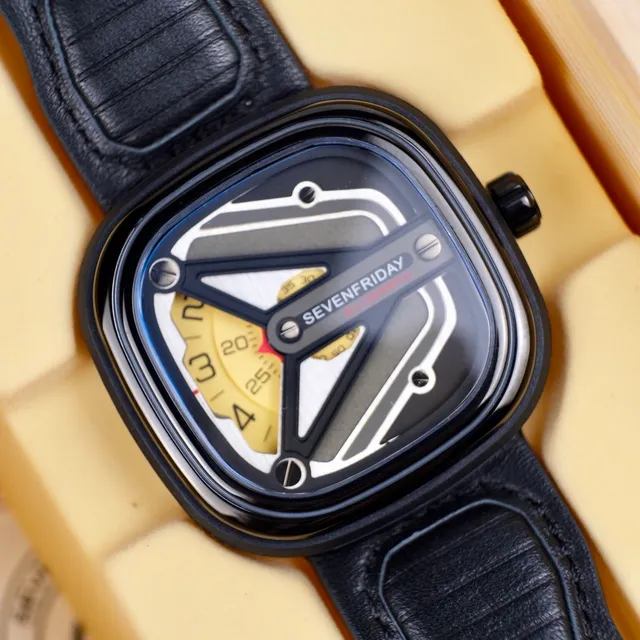 SEVENFRIDAY P1 Series Black Case Yellow Subdial Mechanical Watch 6