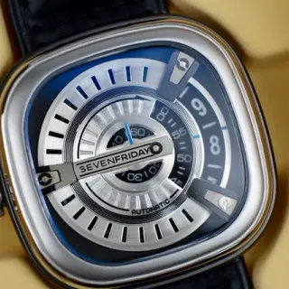 SEVENFRIDAY Silver Black Industrial Design Layered Concentric Dial Mechanical Watch