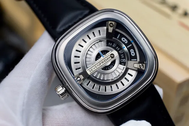 SEVENFRIDAY Silver Black Industrial Design Layered Concentric Dial Mechanical Watch 4