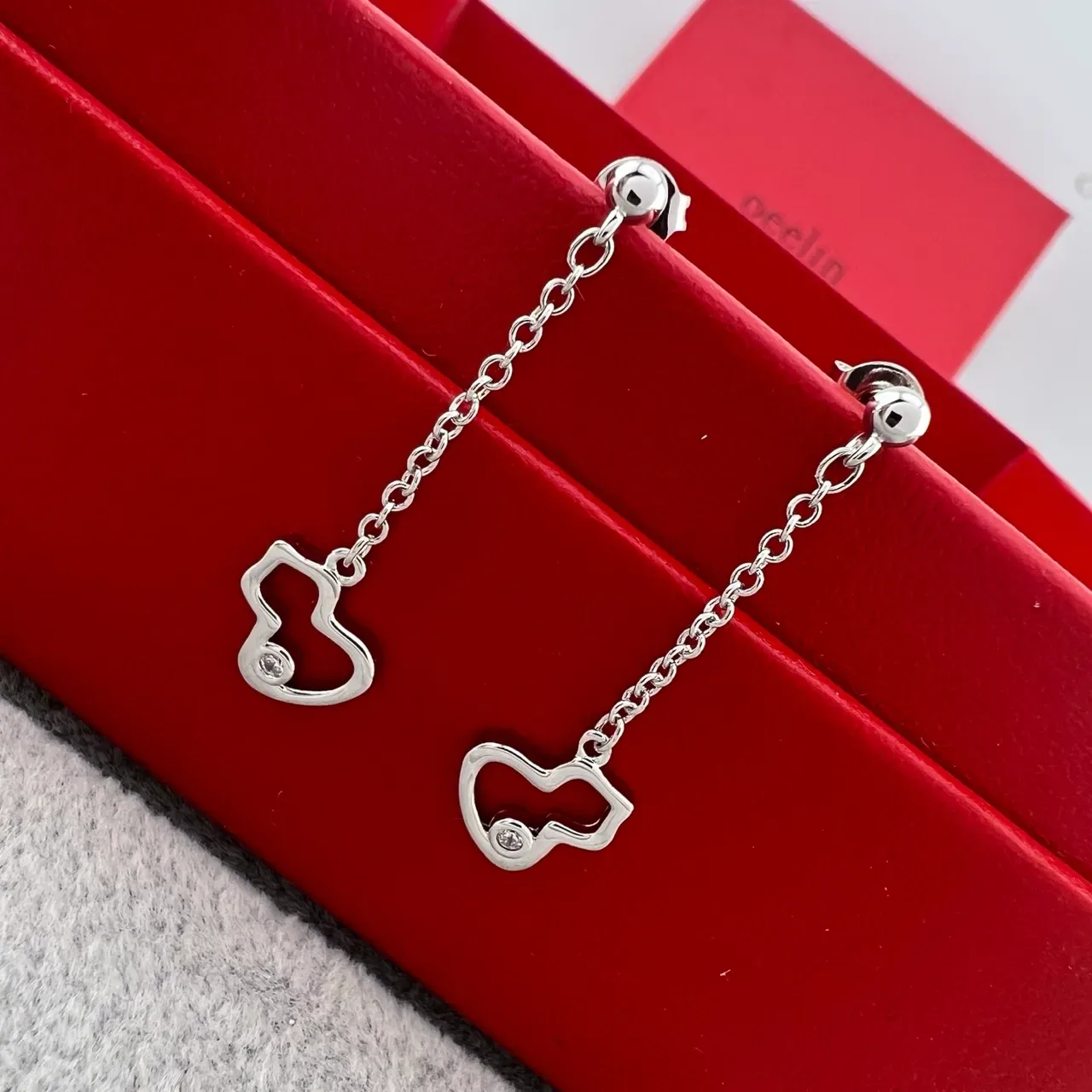 Silver and Gold Heart Charm Dangling Chain Earrings 3
