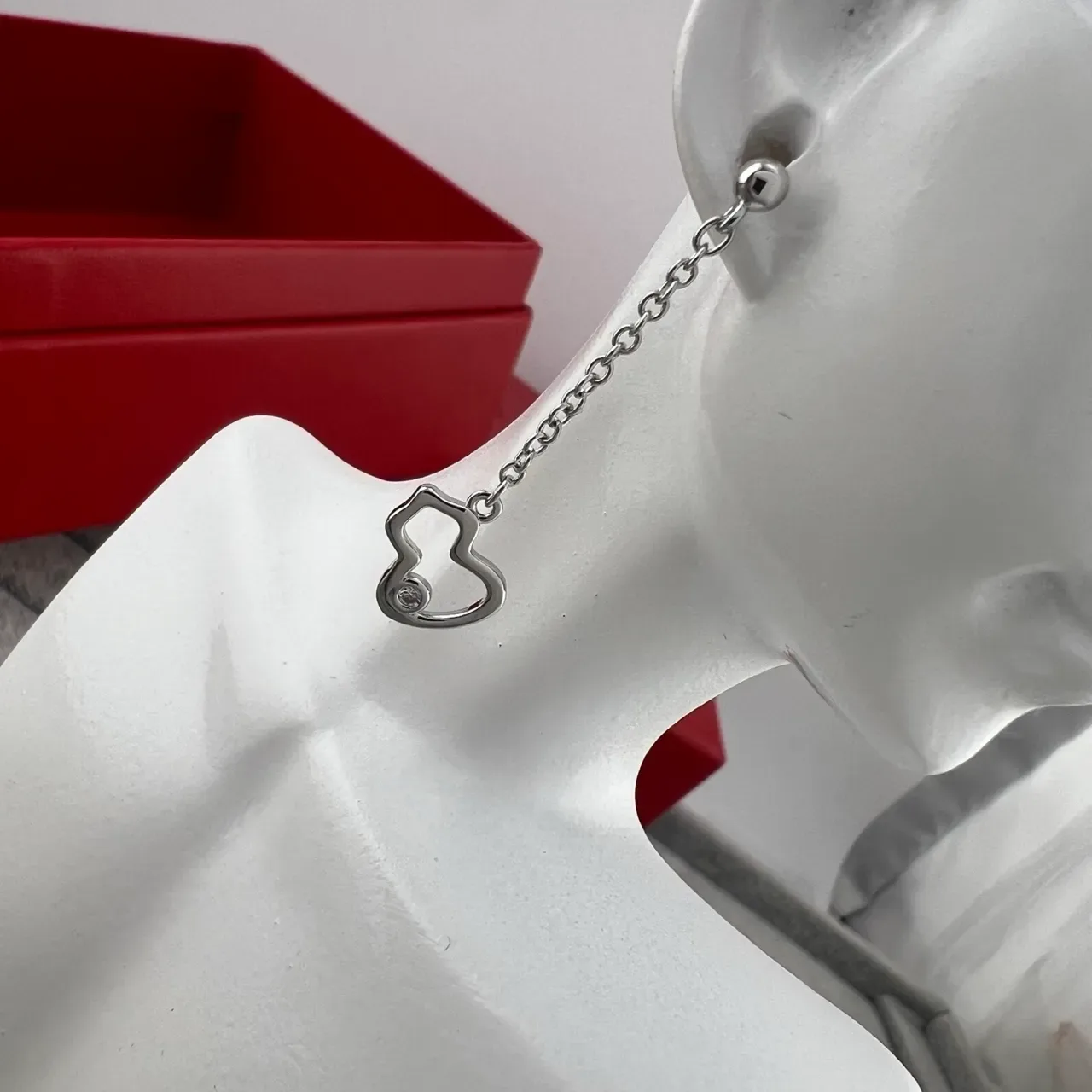 Silver and Gold Heart Charm Dangling Chain Earrings 6