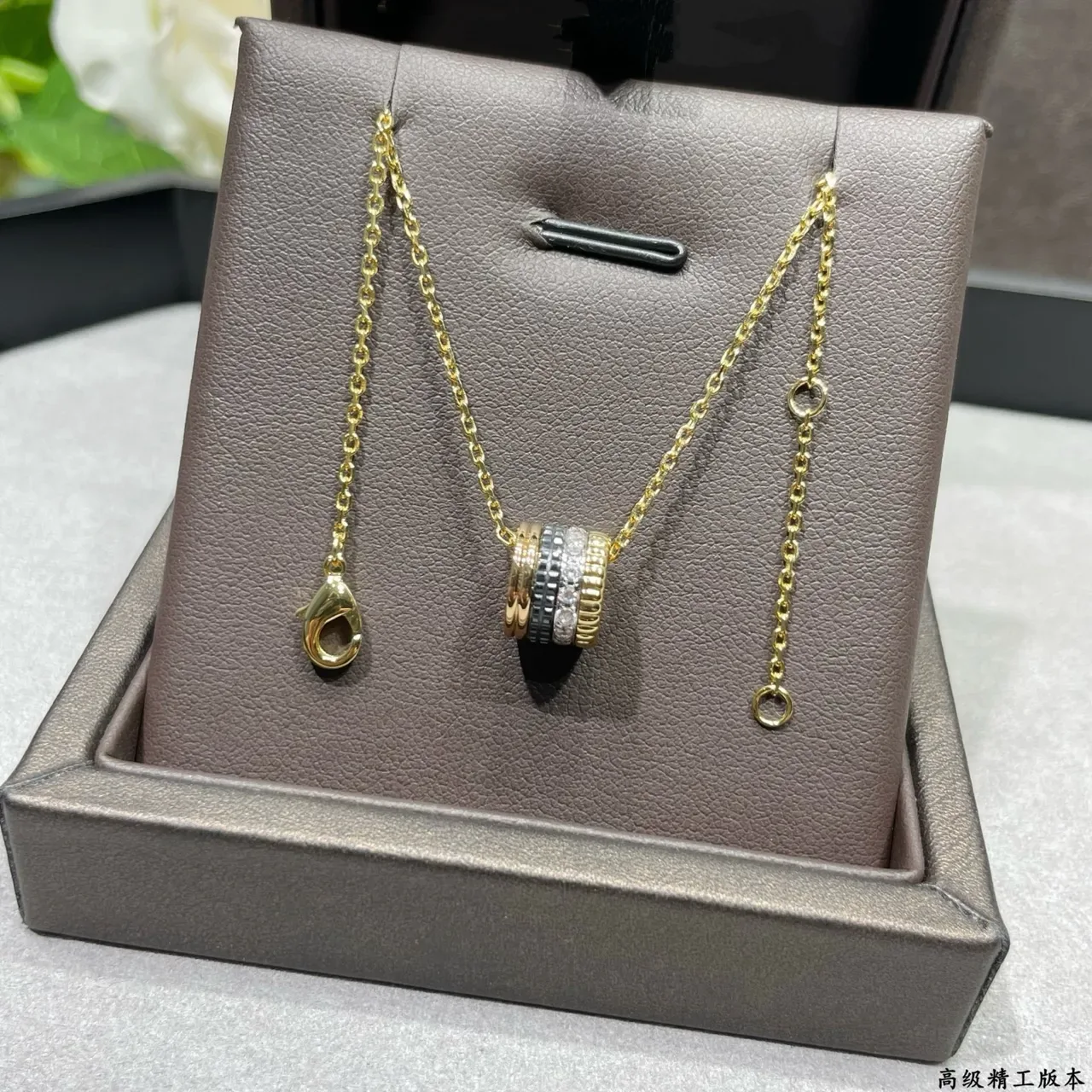 Silver and Gold Multi-Band Pavé Pendant Necklaces 3