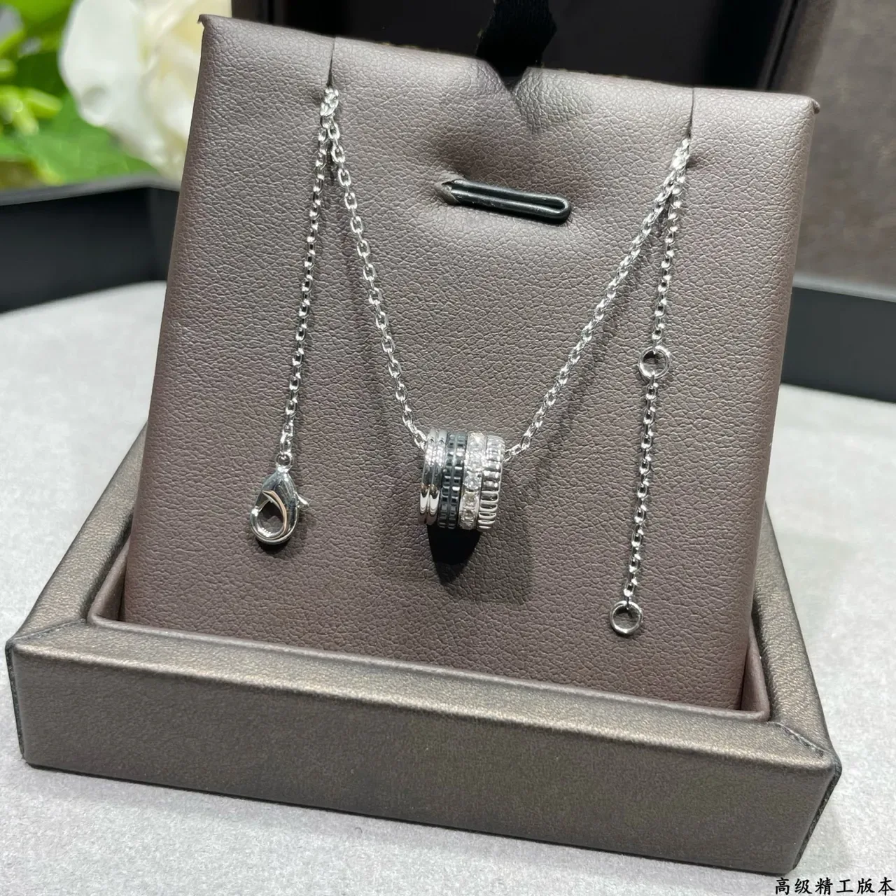 Silver and Gold Multi-Band Pavé Pendant Necklaces 4