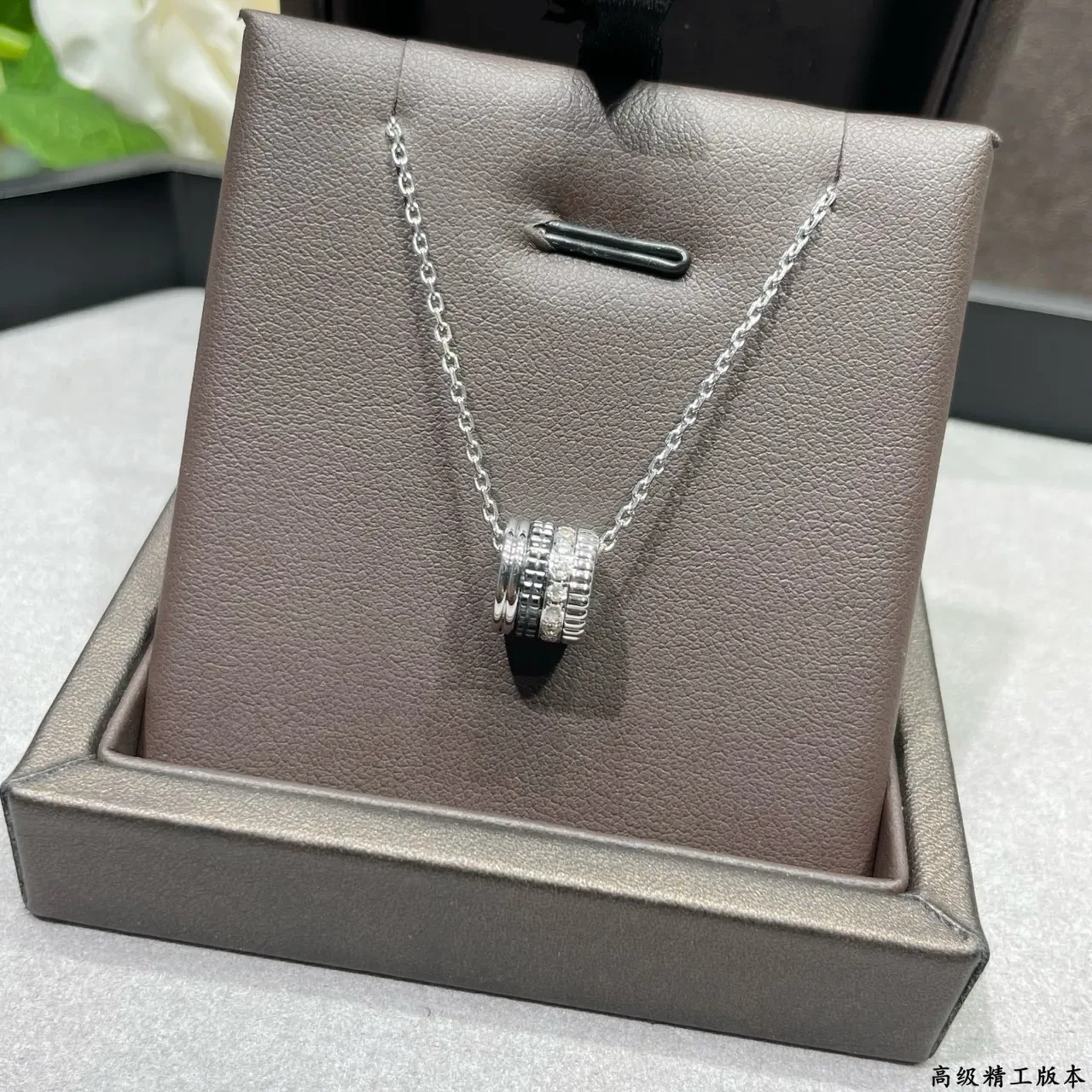 Silver and Gold Multi-Band Pavé Pendant Necklaces 6