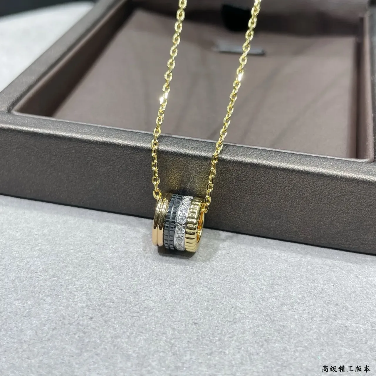 Silver and Gold Multi-Band Pavé Pendant Necklaces 7