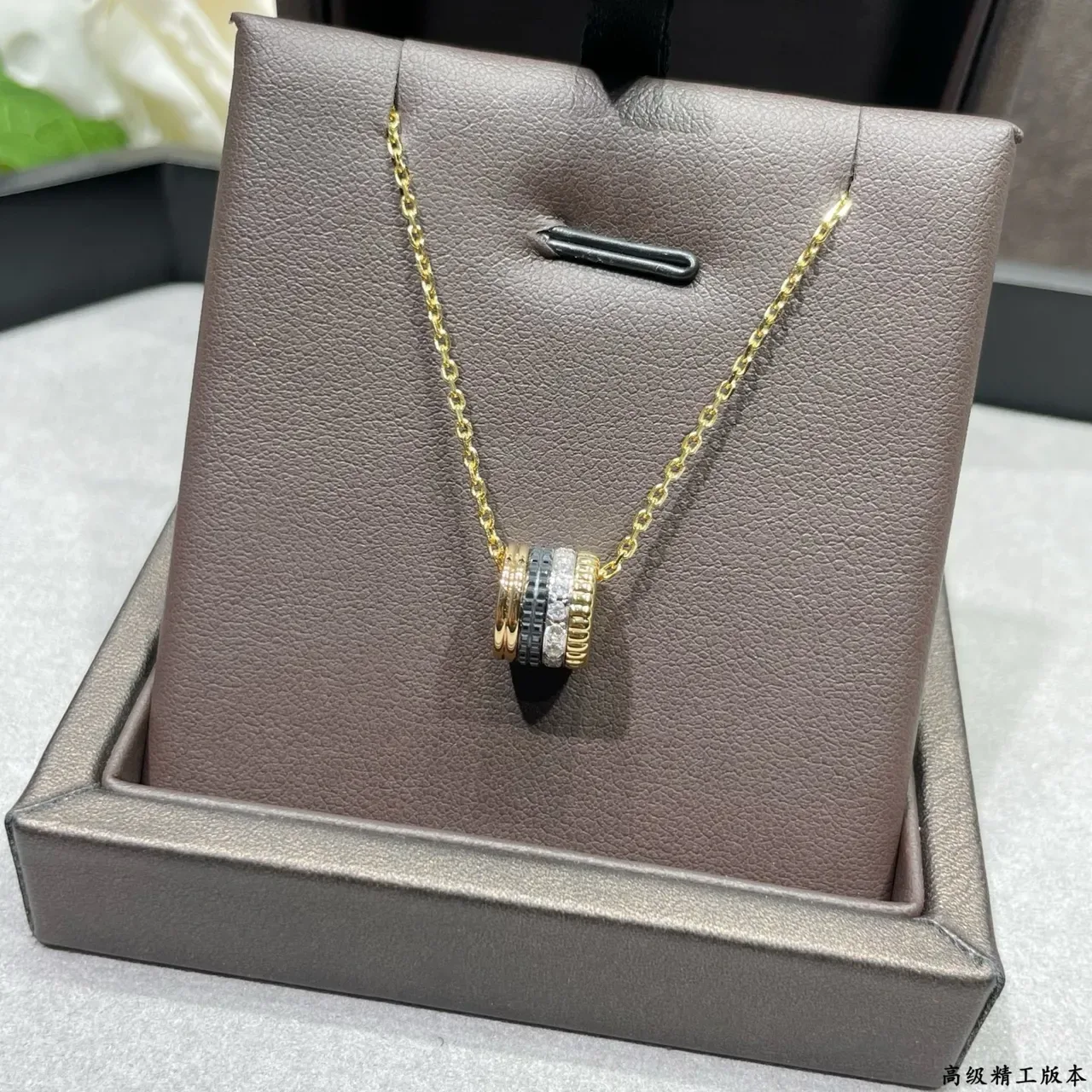 Silver and Gold Multi-Band Pavé Pendant Necklaces 8
