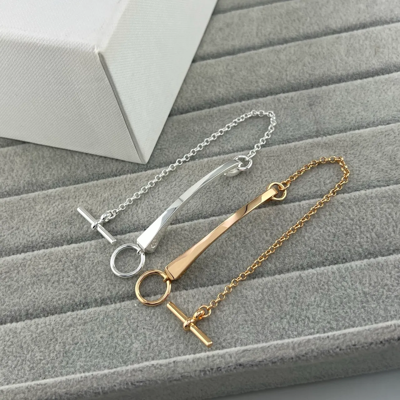 Silver and Gold Tone Curved Hook Toggle Chain Necklaces 6