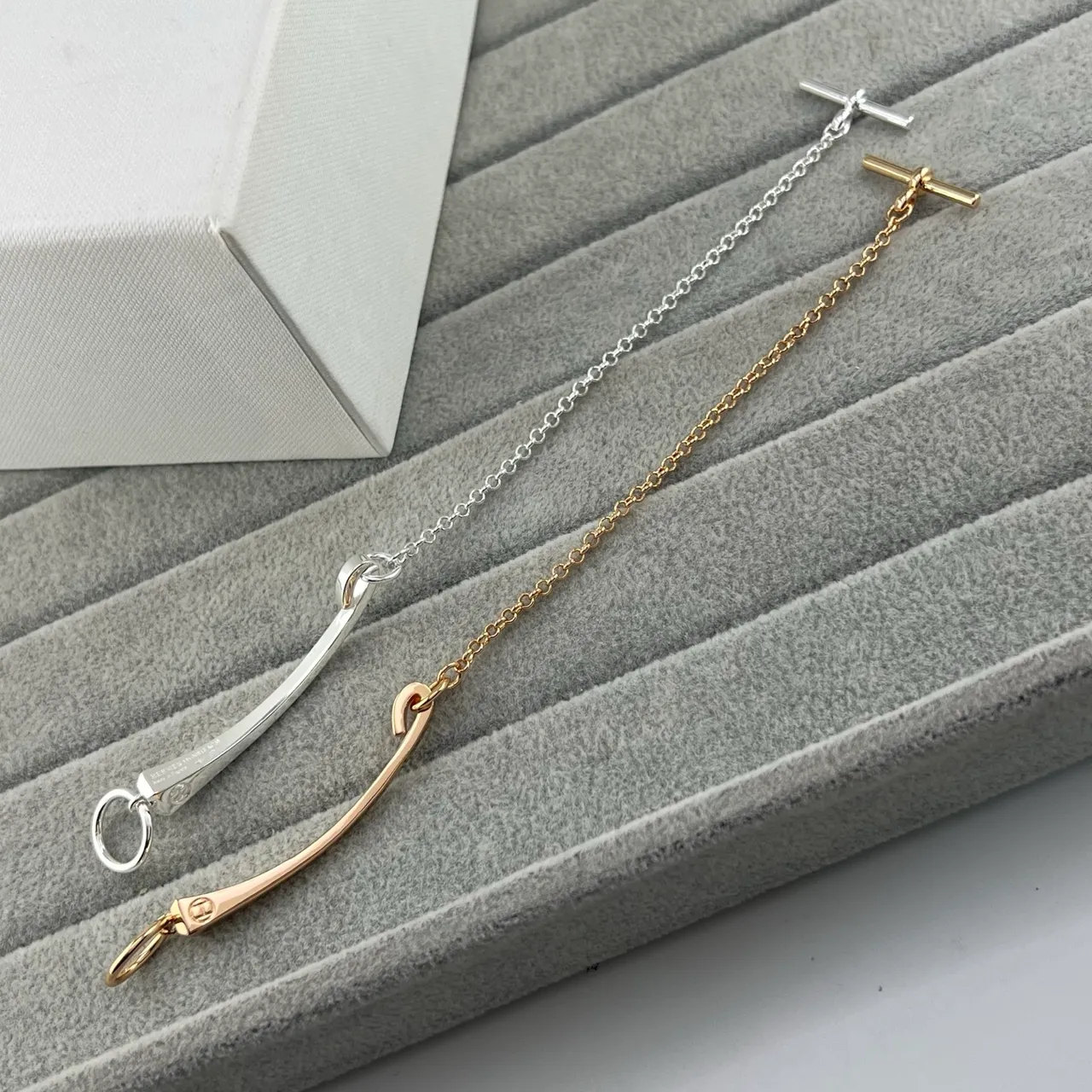 Silver and Gold Tone Curved Hook Toggle Chain Necklaces 7