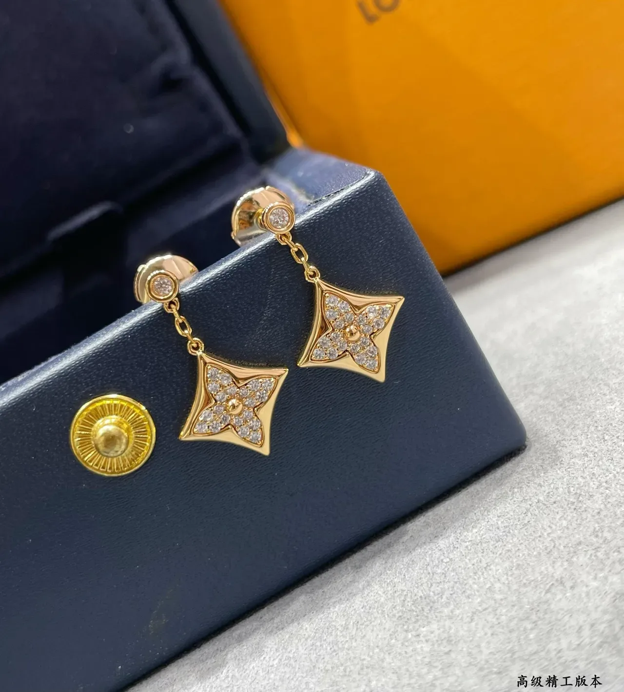 Silver and Gold Tone Star-Pavé Dangling Stud Earrings 2