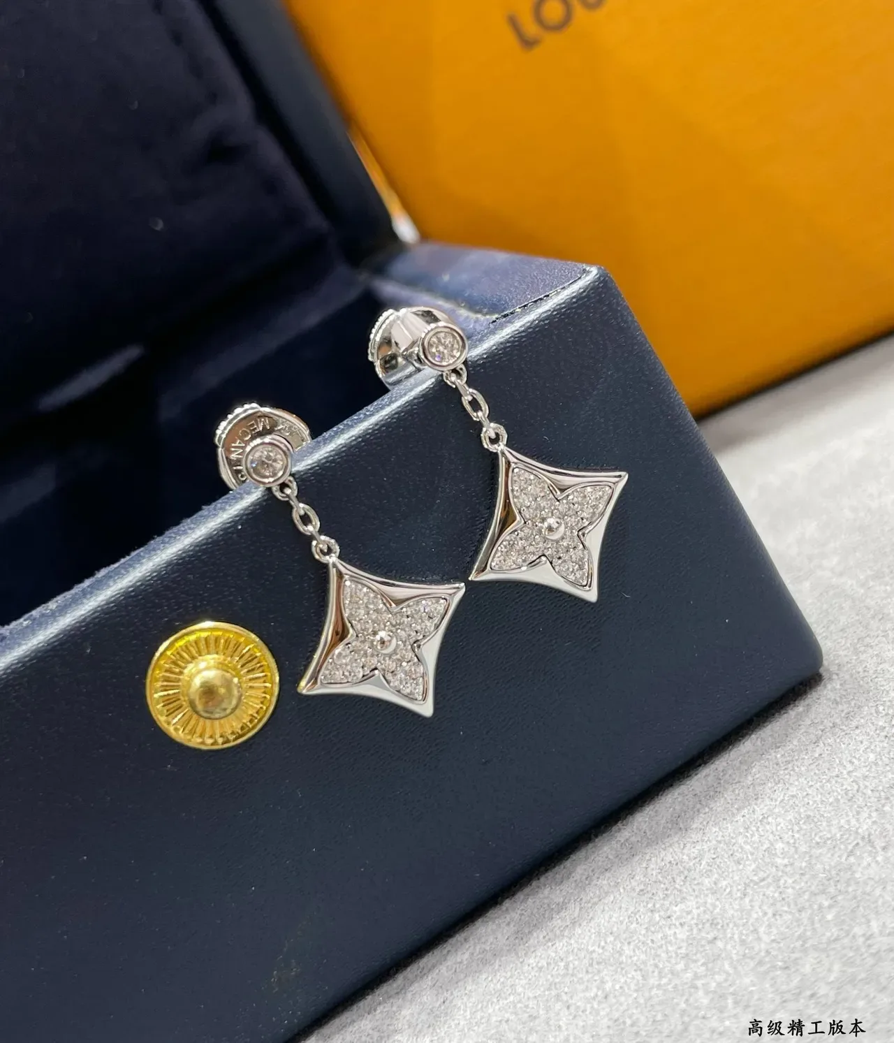 Silver and Gold Tone Star-Pavé Dangling Stud Earrings 3