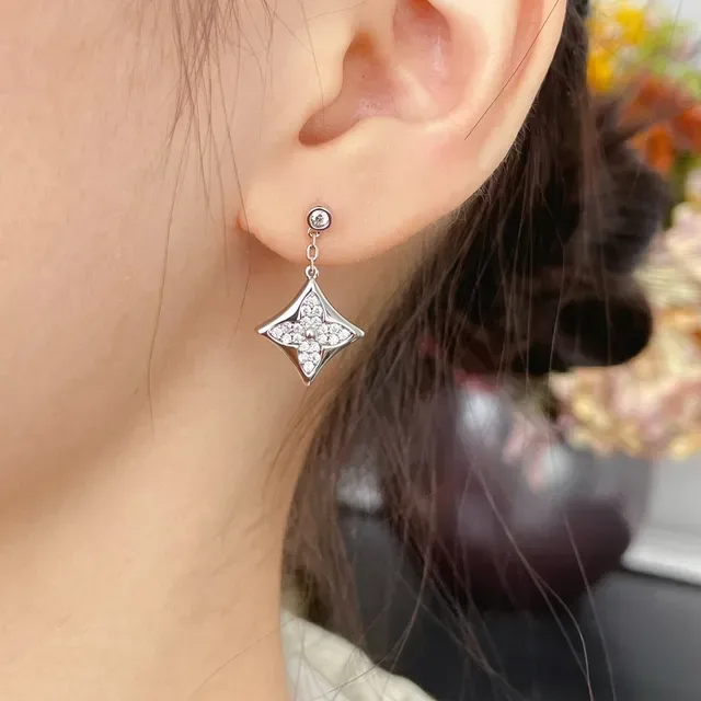 Silver and Gold Tone Star-Pavé Dangling Stud Earrings 9