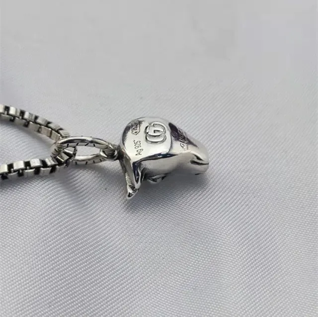 Silver Beige Bull Head Pendant Box Chain Necklace 4