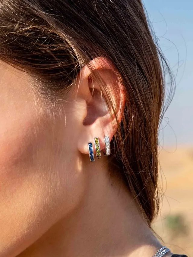 Silver Black Pavé-Set Hoop Earrings 2