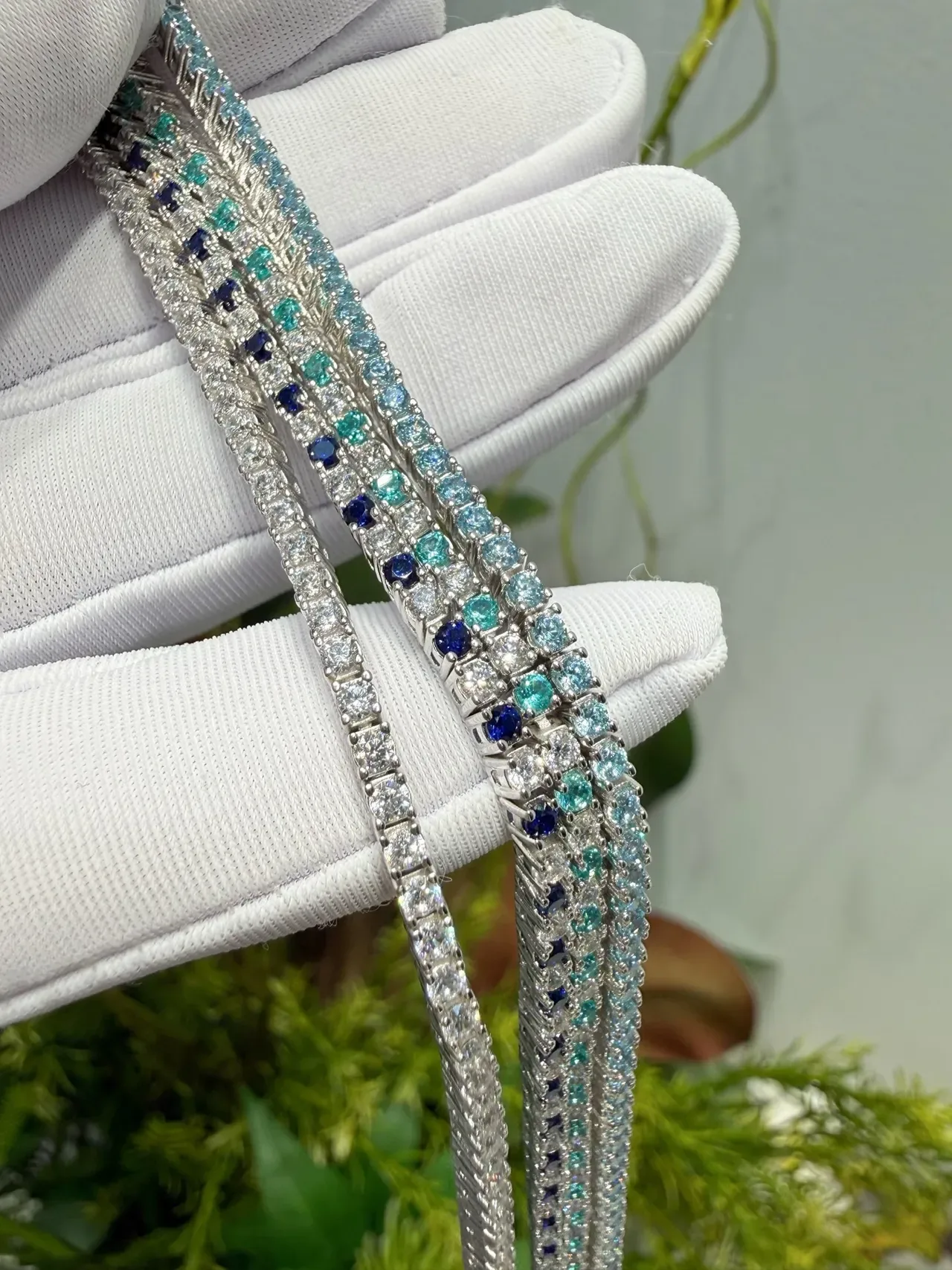 Silver Blue Channel-Set Multi-Stone Ring 9