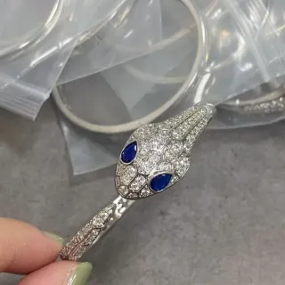 Pulsera plata azul cabeza de serpiente motivo Pavé-Set piedras transparentes