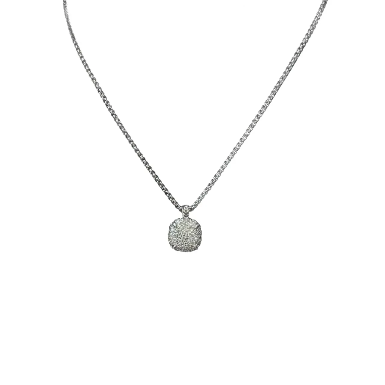 Silver Box Chain Textured Round Pendant Necklace 2