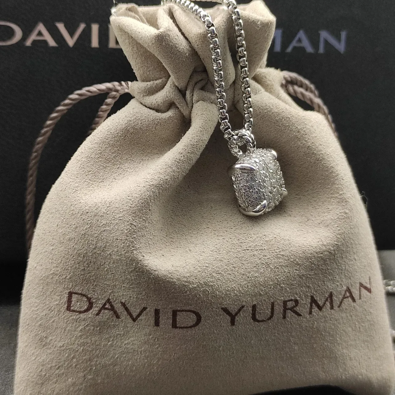 Silver Box Chain Textured Round Pendant Necklace 6