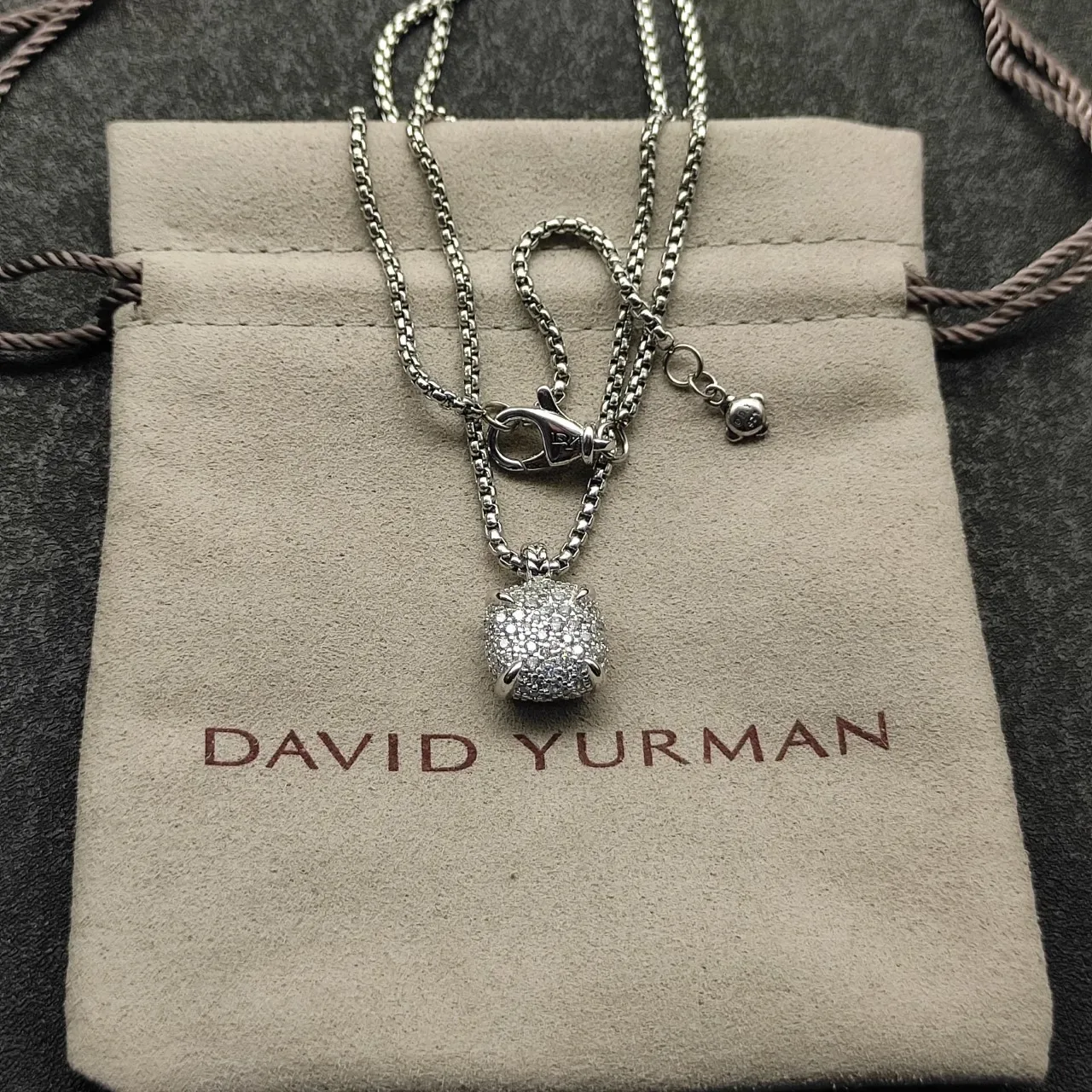 Silver Box Chain Textured Round Pendant Necklace 8