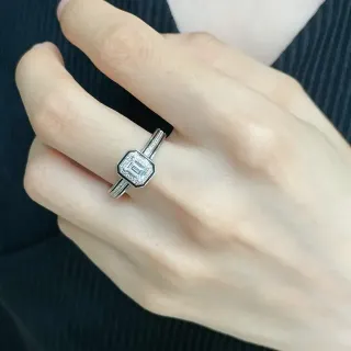 Silver Emerald-Cut Center Stone Octagonal Halo Setting Ring
