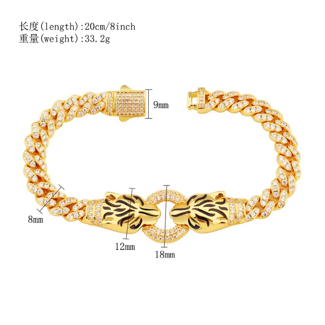 Silver Gold Curb-Link Chain Lion-Head Clasp Bracelet 2