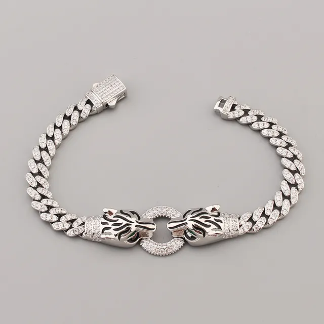 Silver Gold Curb-Link Chain Lion-Head Clasp Bracelet 4