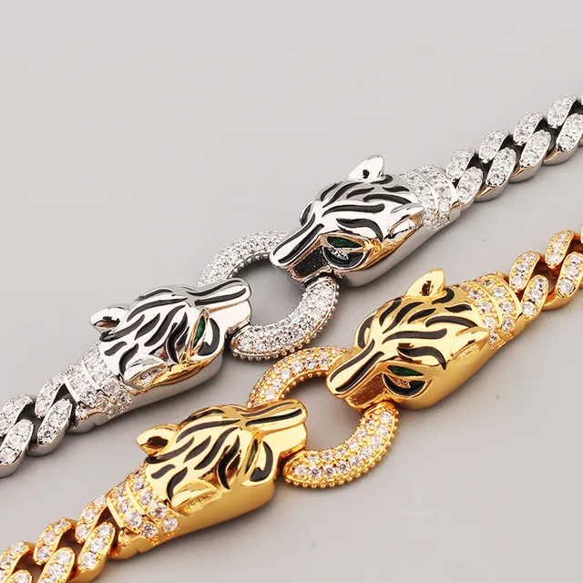 Silver Gold Curb-Link Chain Lion-Head Clasp Bracelet 7