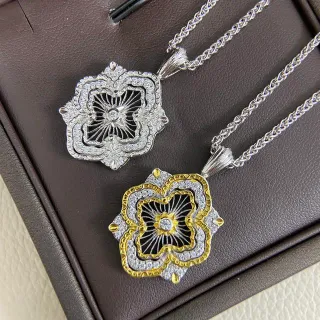 银色金色花卉四叶草花边镂空项链