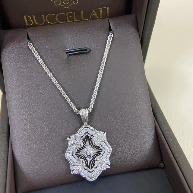 Silver Gold Floral Quatrefoil Filigree Openwork Necklace 3