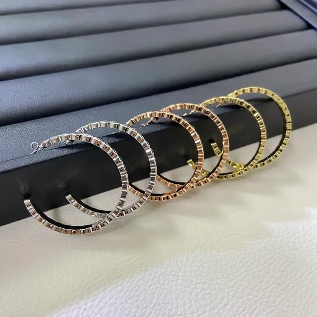 Silver Gold Quilted Diamond-Pattern Surface Hinged Hoop Design Earrings 3