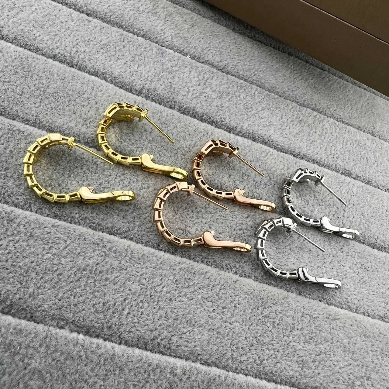 Silver Gold Segmented Geometric Hinged Hoop Earrings 7