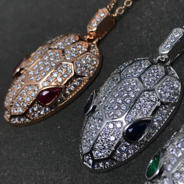 Silver Gold Snake-Head Pendant Pavé-Set Clear Stones Necklace 3