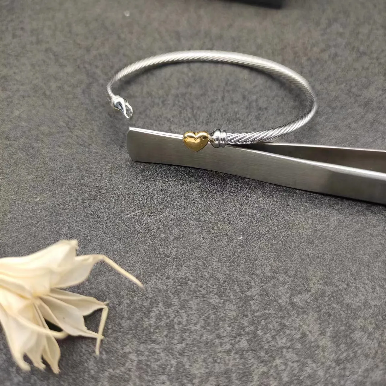Silver Gold Twisted Cable Construction Metal Bracelet 3