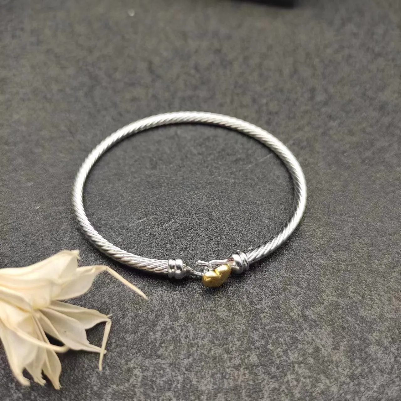 Silver Gold Twisted Cable Construction Metal Bracelet 4