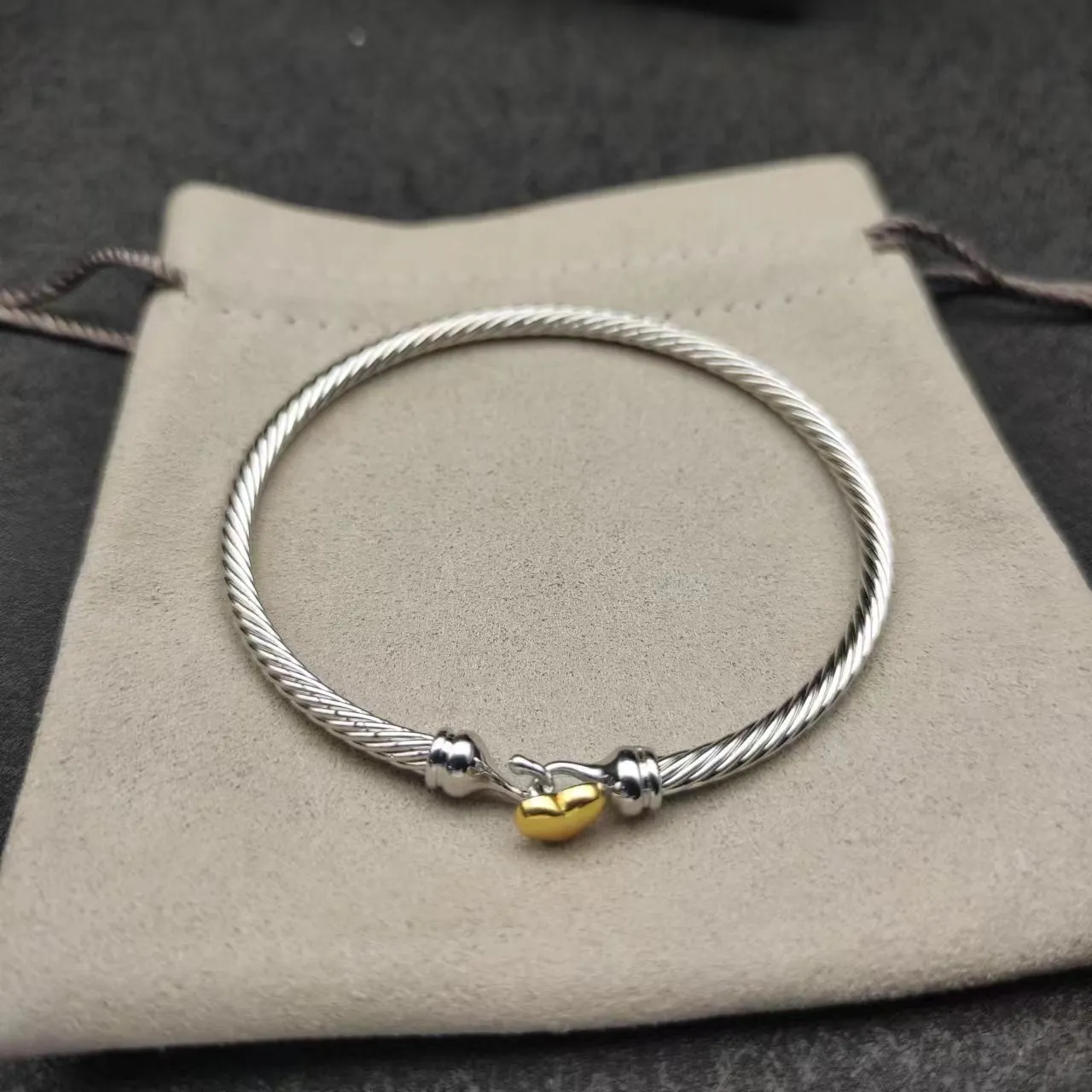 Silver Gold Twisted Cable Construction Metal Bracelet 6