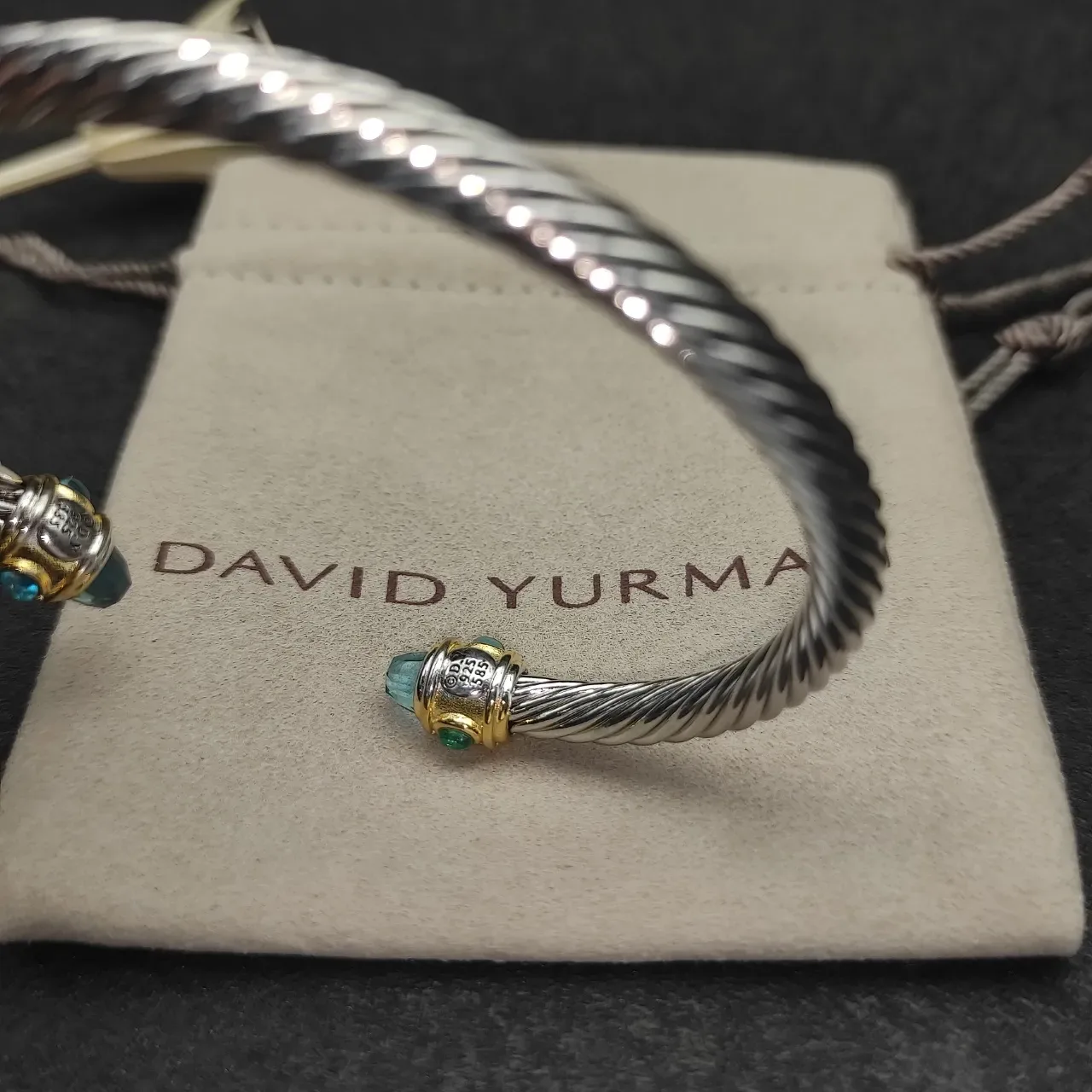Silver Gold Twisted Cable End Caps Bracelet 2