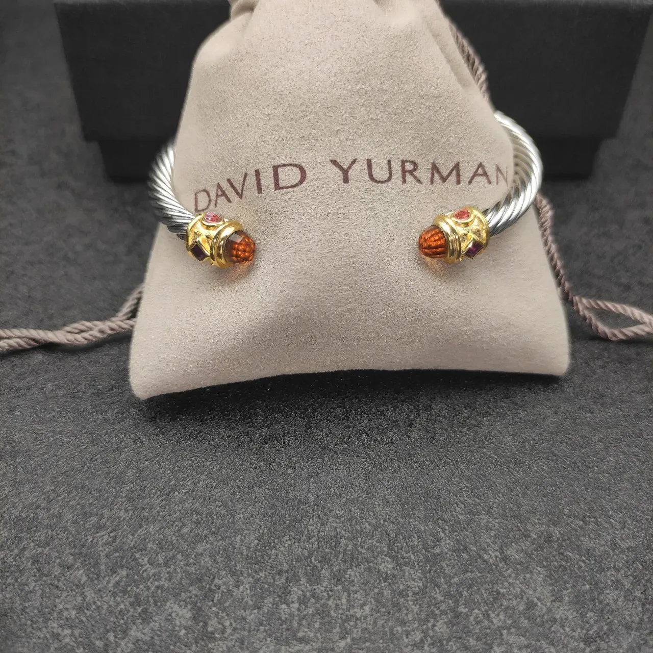 Silver Gold Twisted Cable End Caps Bracelet 4