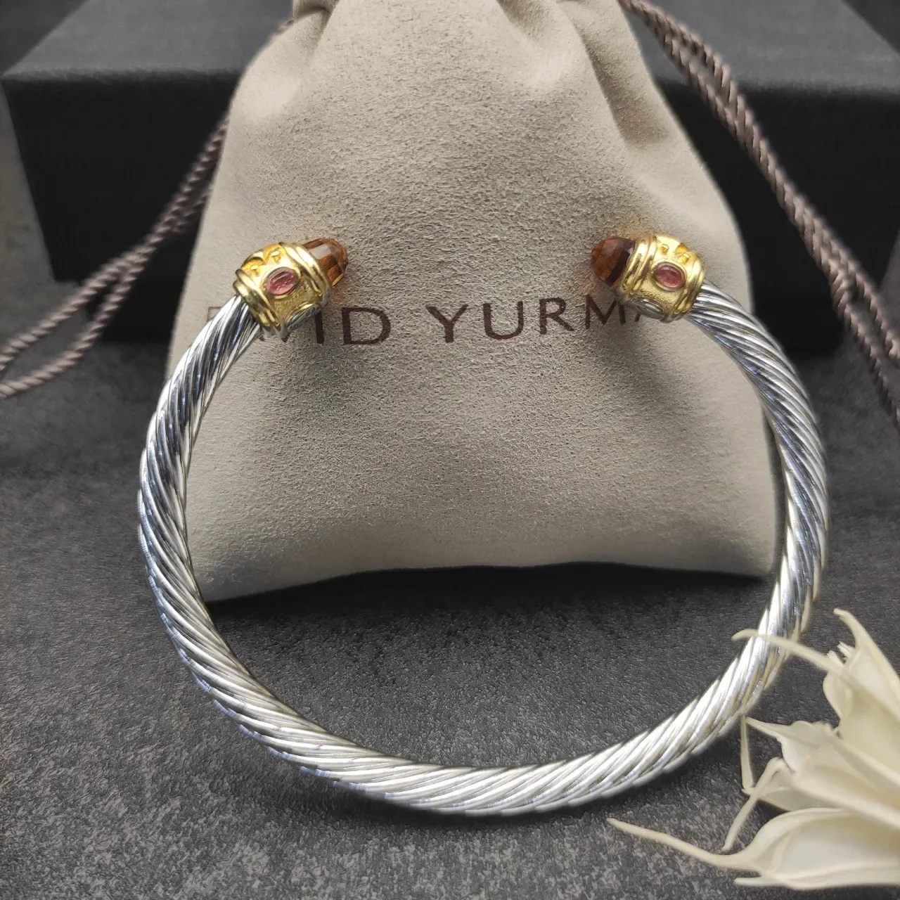 Silver Gold Twisted Cable End Caps Bracelet 5