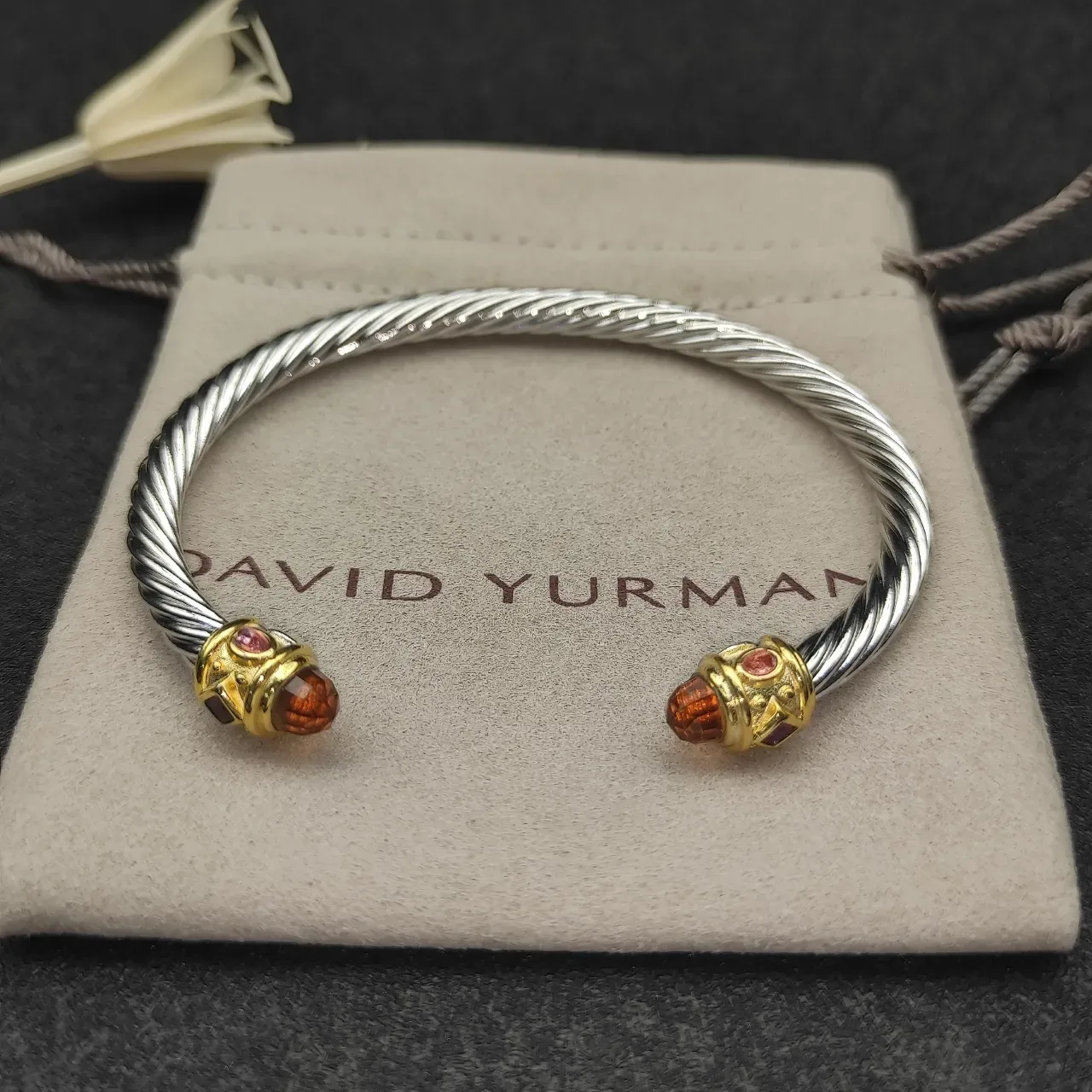 Silver Gold Twisted Cable End Caps Bracelet 6