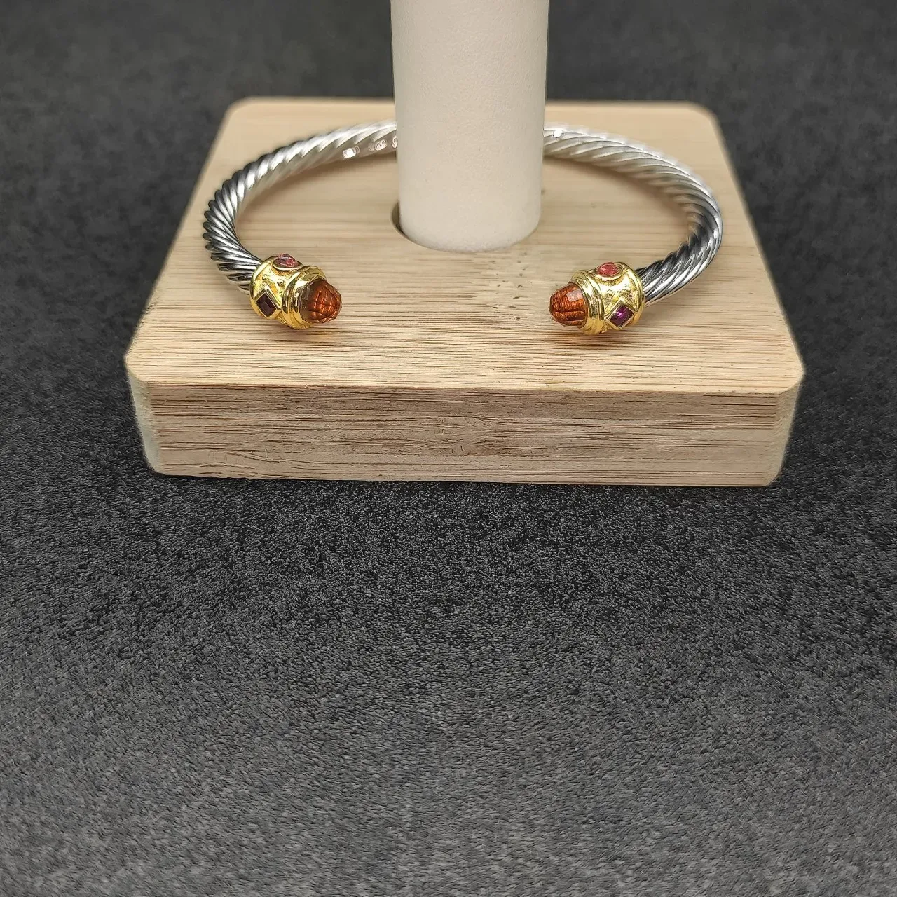 Silver Gold Twisted Cable End Caps Bracelet 7