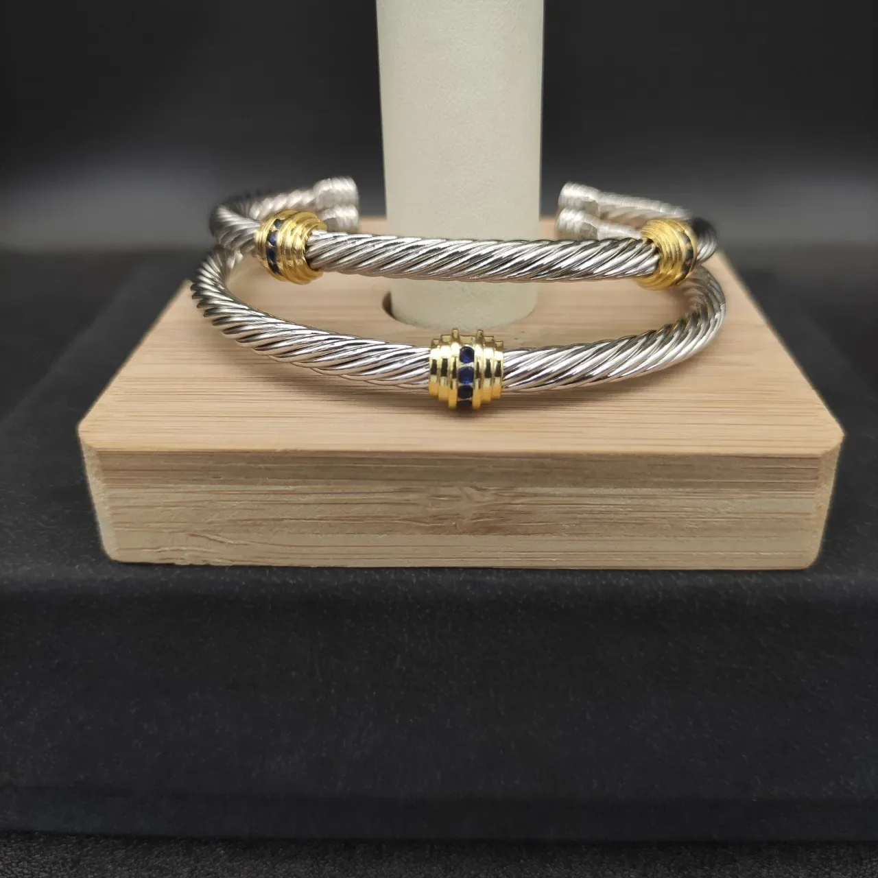 Silver Gold Twisted Cable Wire Center Bracelet 2