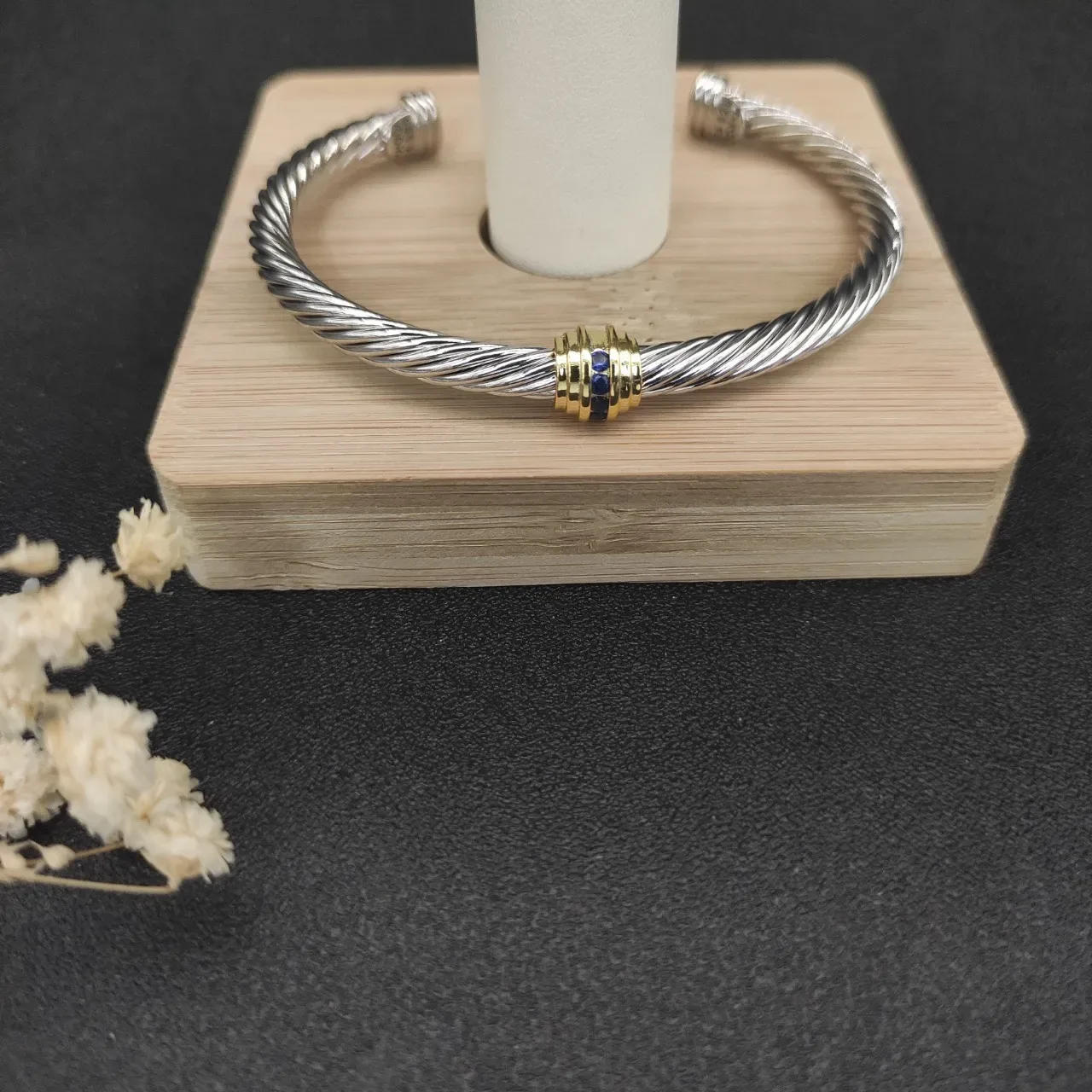 Silver Gold Twisted Cable Wire Center Bracelet 3