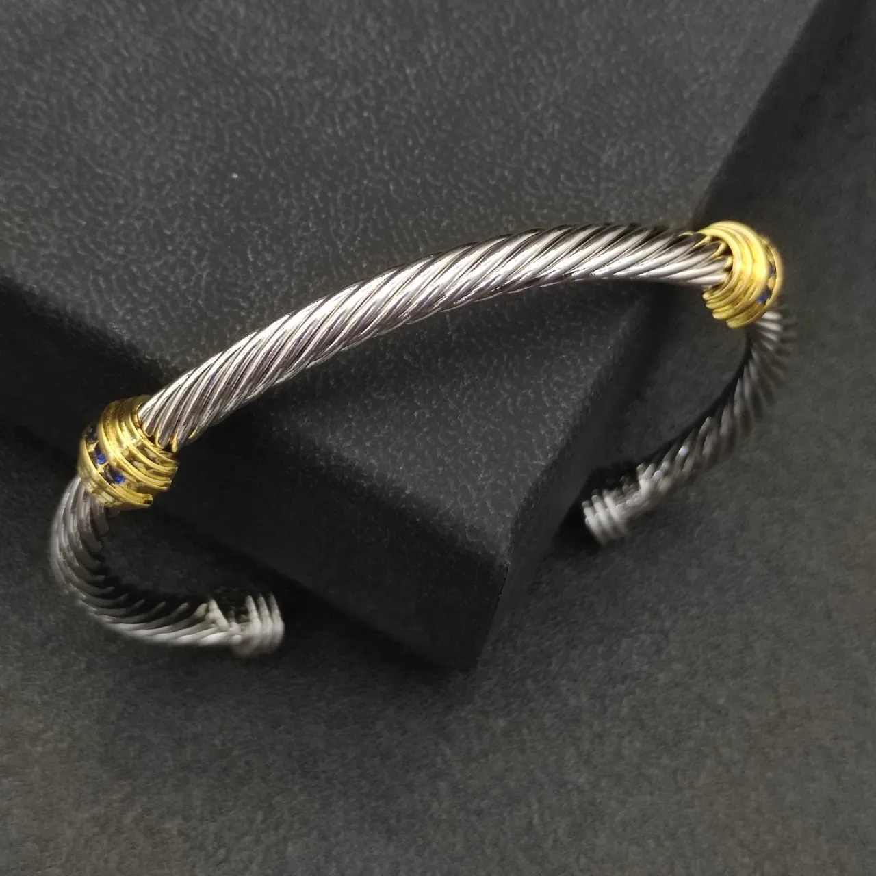 Silver Gold Twisted Cable Wire Center Bracelet 5