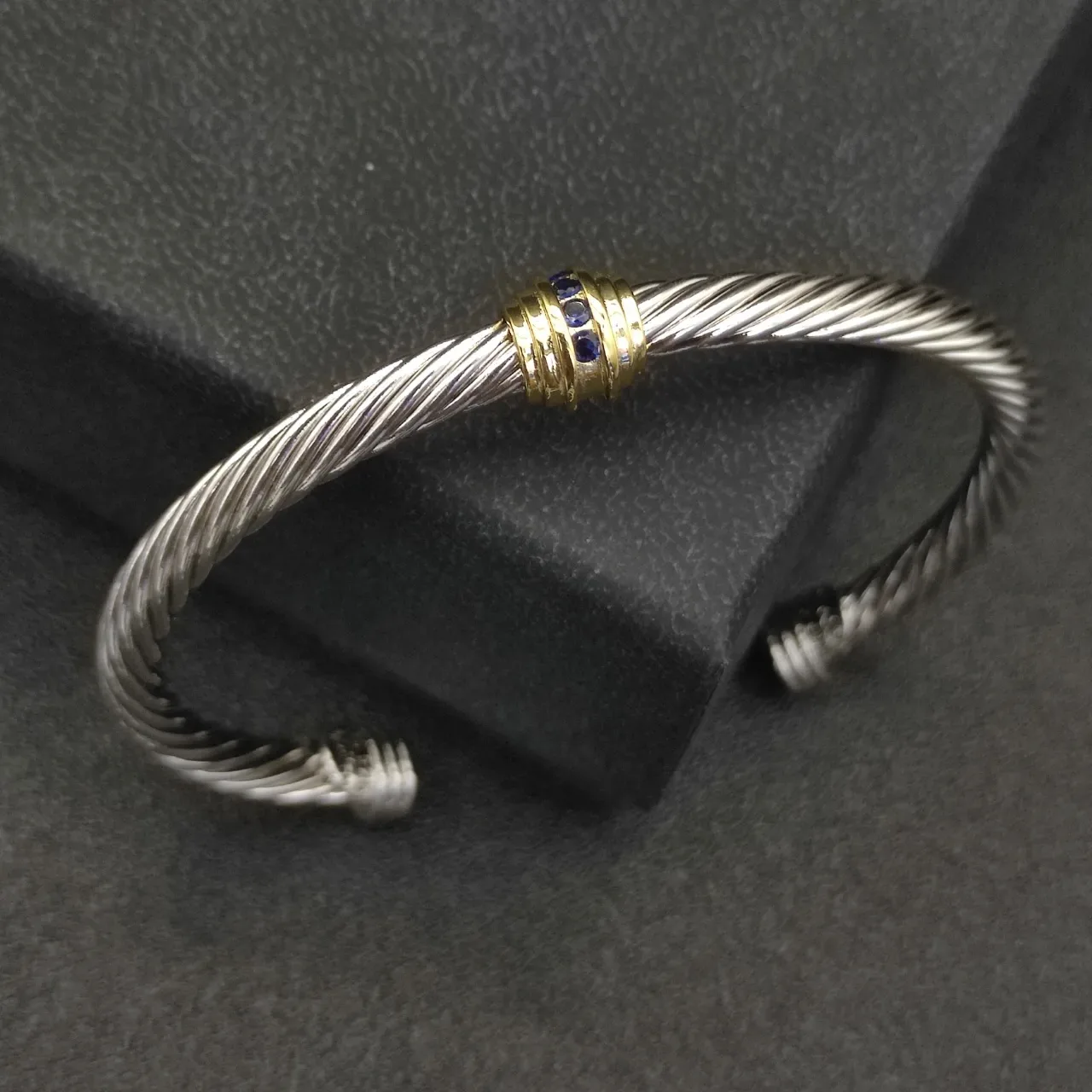 Silver Gold Twisted Cable Wire Center Bracelet 6