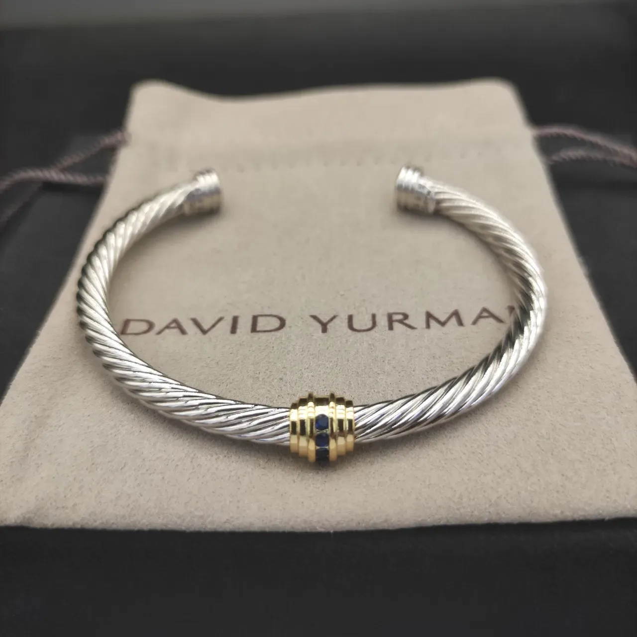 Silver Gold Twisted Cable Wire Center Bracelet 7