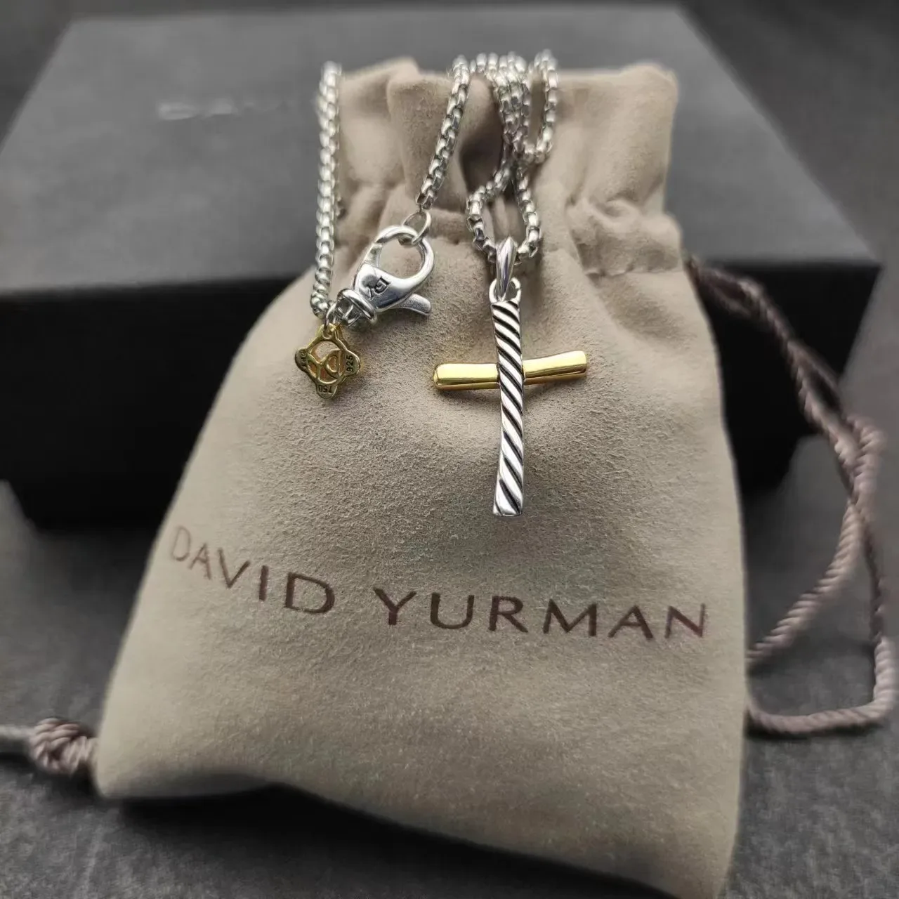 Silver Gold Two-Tone Metal Twisted Vertical Bar Cross Necklace 7