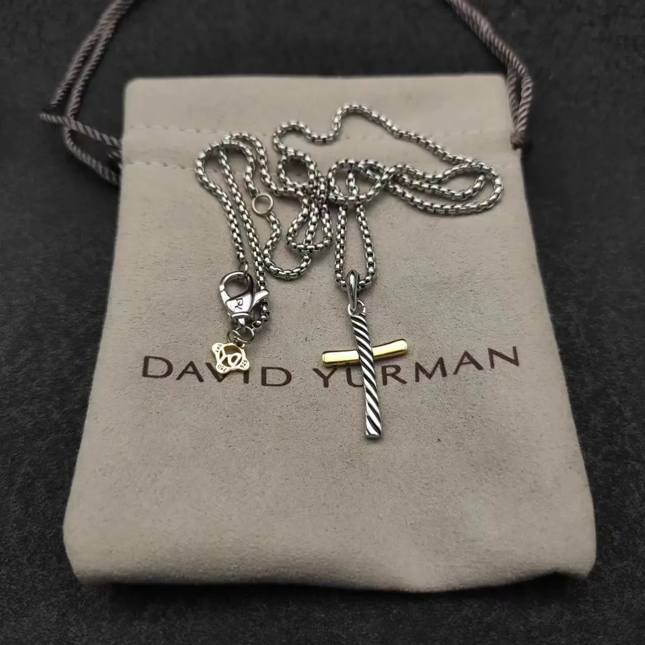 Silver Gold Two-Tone Metal Twisted Vertical Bar Cross Necklace 8