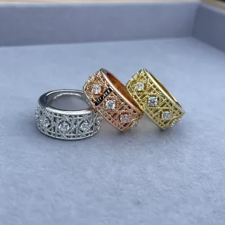 Silver Gold Wide-Band Filigree Lattice Ring