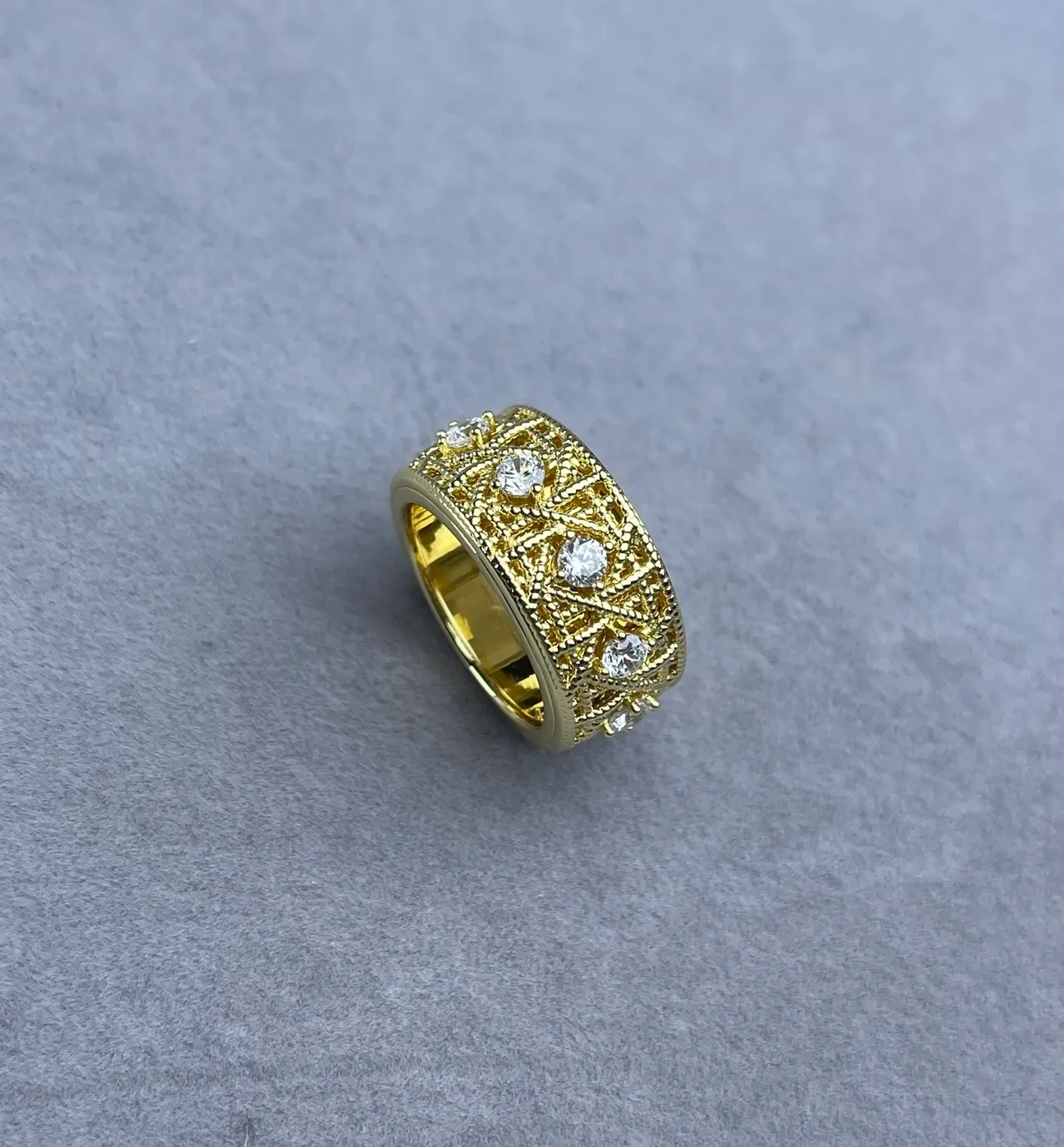 Silver Gold Wide-Band Filigree Lattice Ring 5